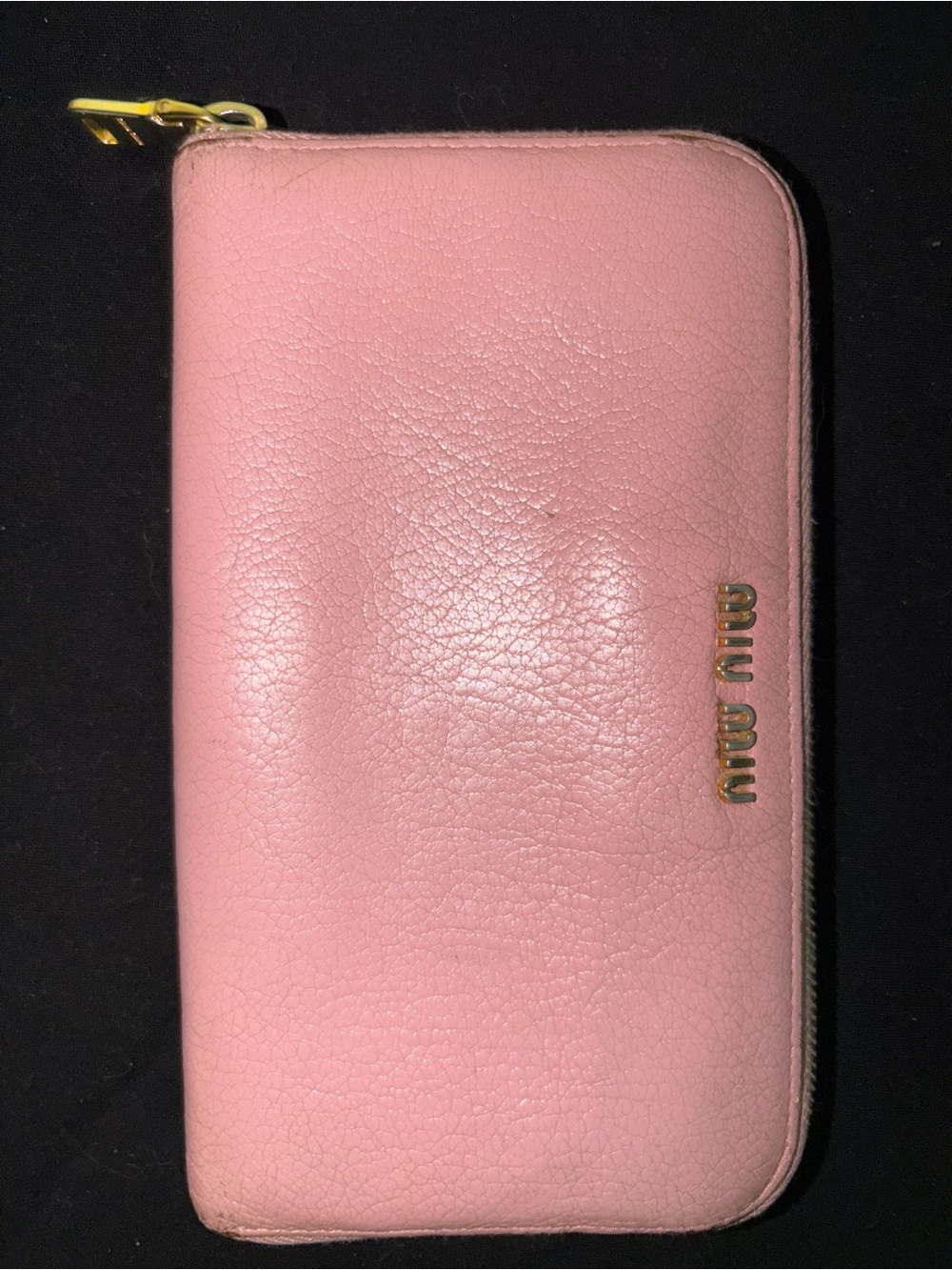 Miu Miu Pastel Pink Leather Zip-Around Wallet with Gold Hardware